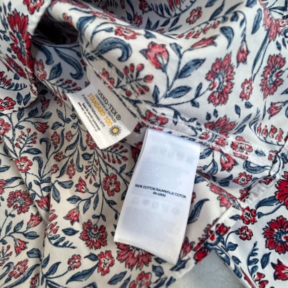 Lands' End Womens Floral No Iron Cotton Long Sleeve Button-Up Shirt Size 14 Red - Picture 8 of 8